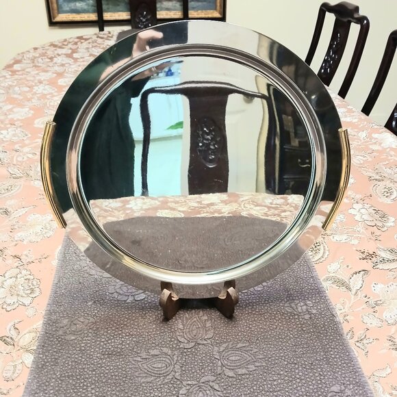 SERVING PLATTER - High Gloss STAINLESS STEEL & BRASS! - Picture 2 of 3